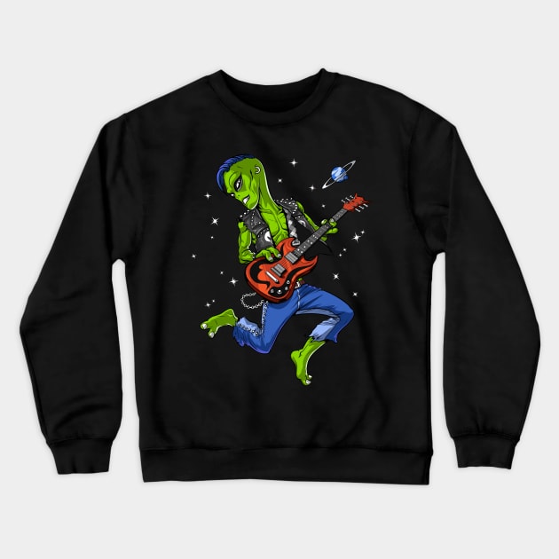 Space Alien Playing Guitar Crewneck Sweatshirt by underheaven